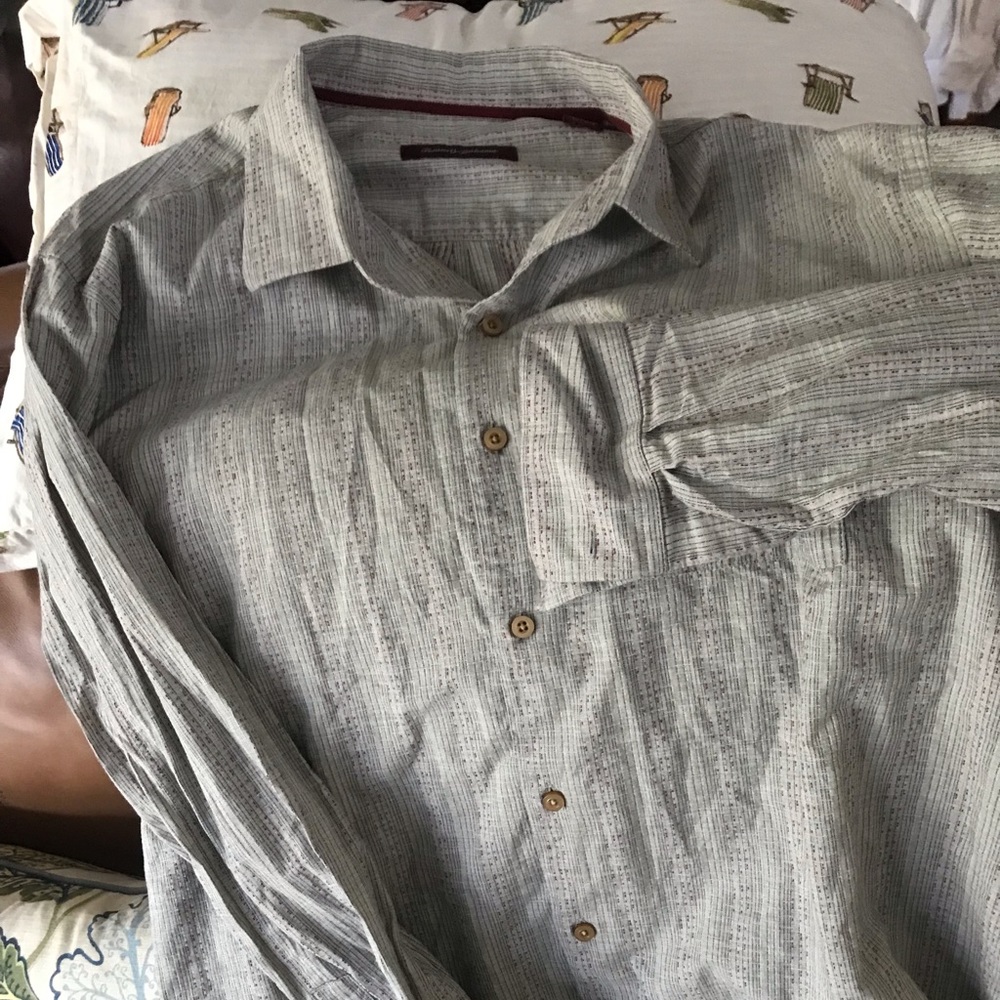 Tommy Bahama, Gray (Striped), Long Sleeve, X-Large